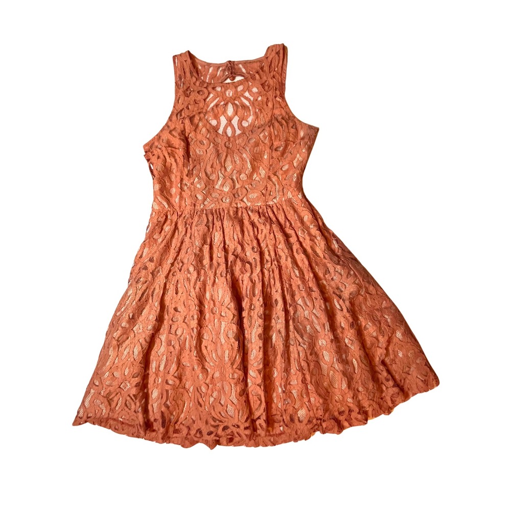 Y2K Tracy Reese Lace Dress Sz 12 Orange Cocktail Wedding Romantic Feminine Fall